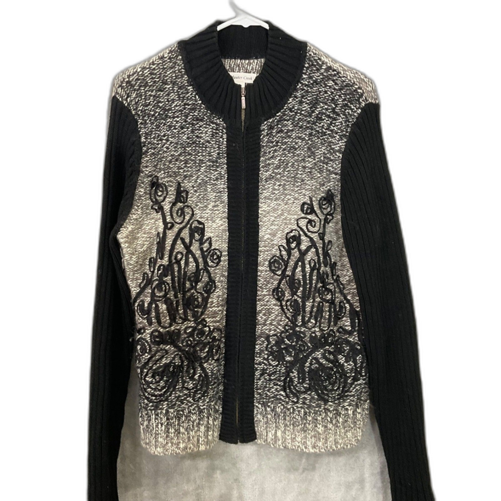 Coldwater Creek Cardigan Sweater Full Zip Wool Blend Women’s size M Ribbon Art.